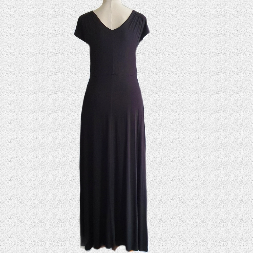Blue Illusion Black Cap Sleeve Empire Maxi Dress  Size 12 - Picture 4 of 5